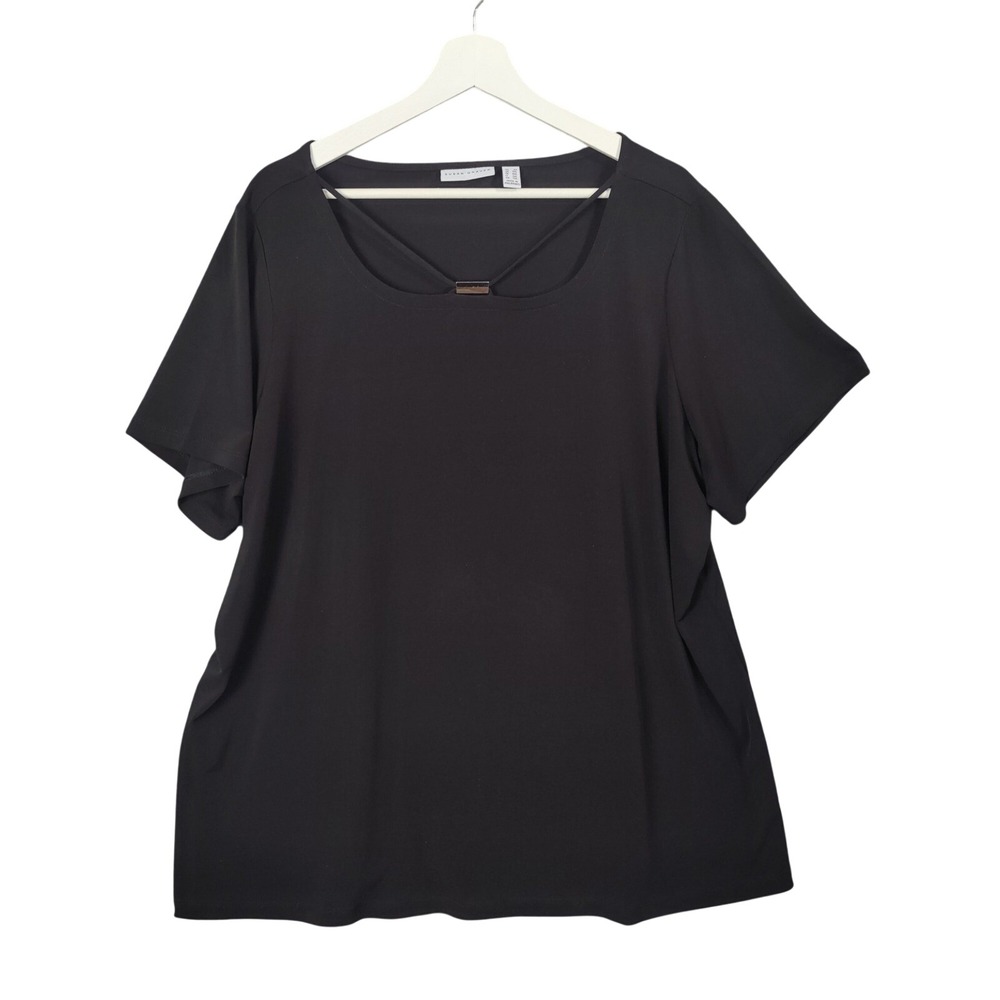 Susan Graver Black Short Sleeve Square Neck Top Womens Plus 2X Career Mature